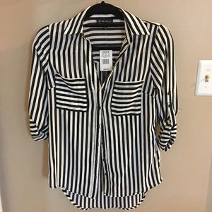 Black and white striped blouse